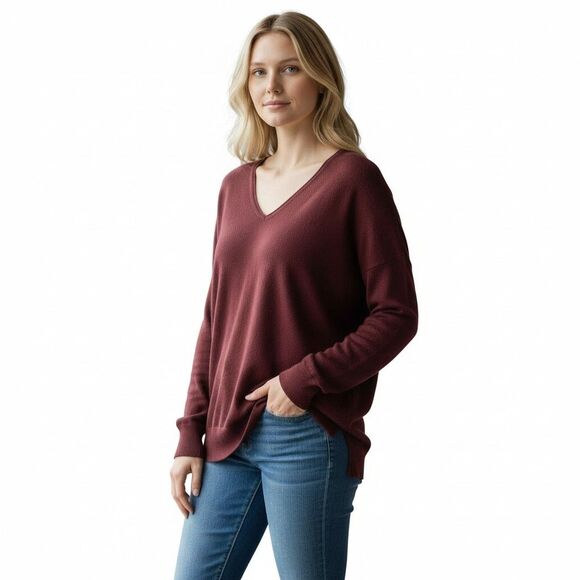 Ann Taylor Merino Wool Blend Long Sleeve Tunic Sweater Size XXL Burgundy V-Neck - Picture 1 of 10